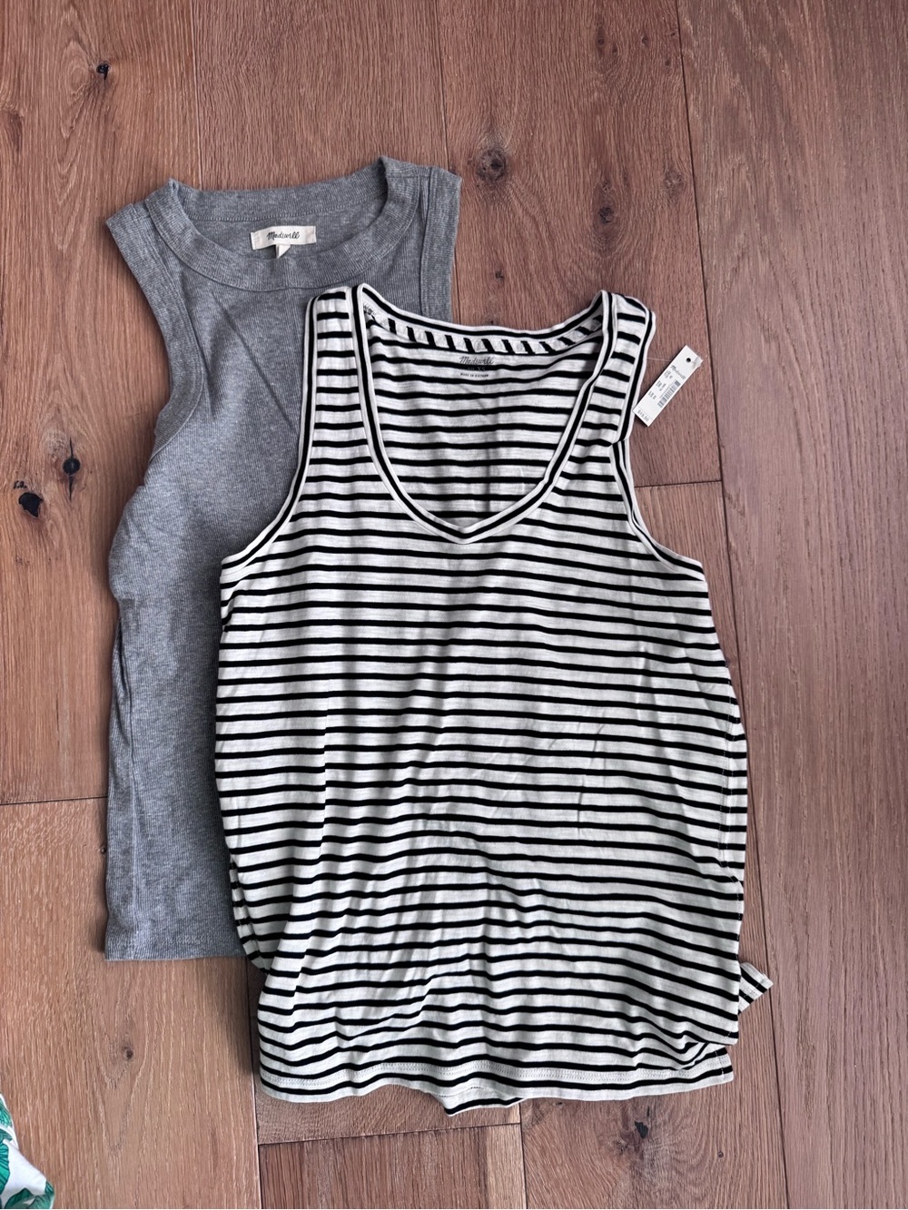 NWT Madewell Black & Gray Striped tank top & Solid grey tank Tops Duo XS